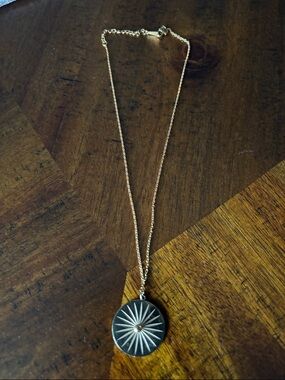 Gold Chain Necklace with Black Starburst Pendant
